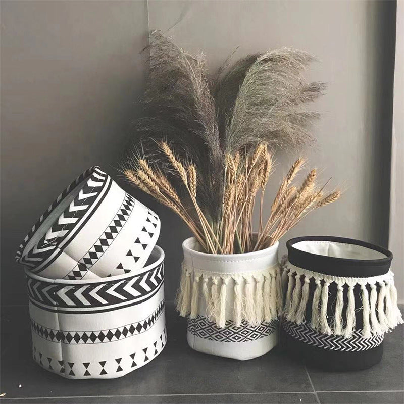 Nordic Style With Tassel Canvas Storage Bucket