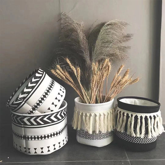 Nordic Style With Tassel Canvas Storage Bucket