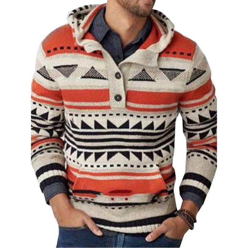 Hooded Sweater Men's Slim Jacquard Sweater Coat