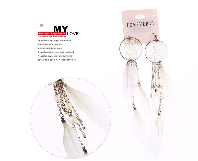 Chain tassel feather earrings
