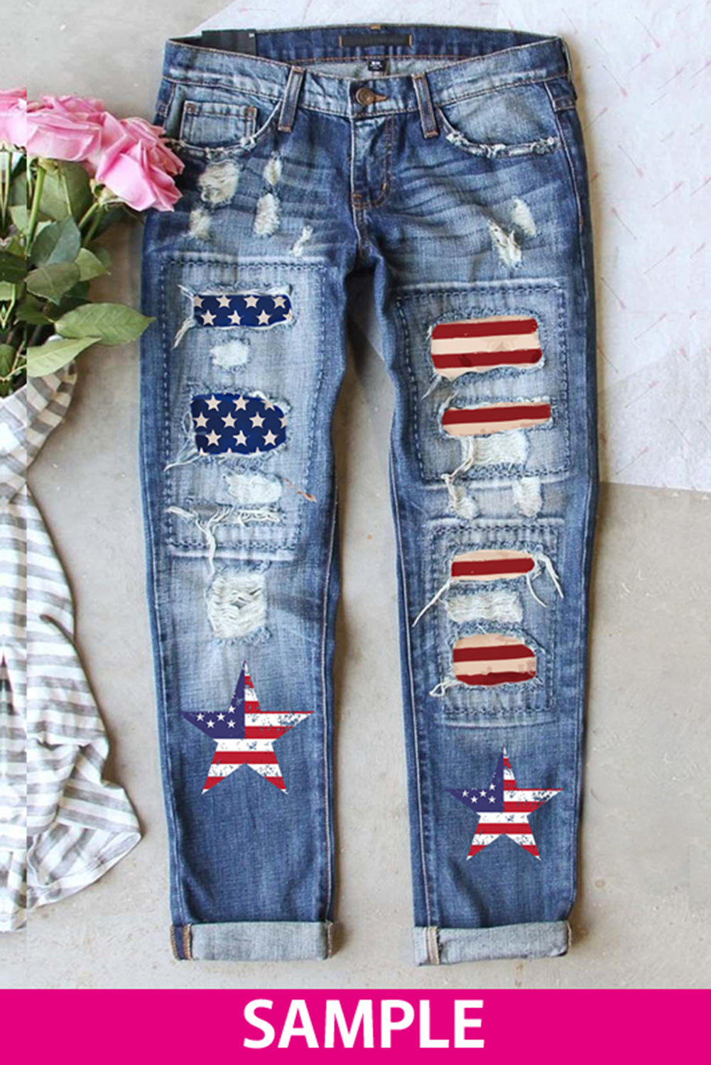 HAMMER AND FREE Graphic Cutout Ribbed Jeans