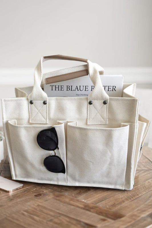 Large Capacity Magnetic Snap Pocketed Canvas Tote Bag