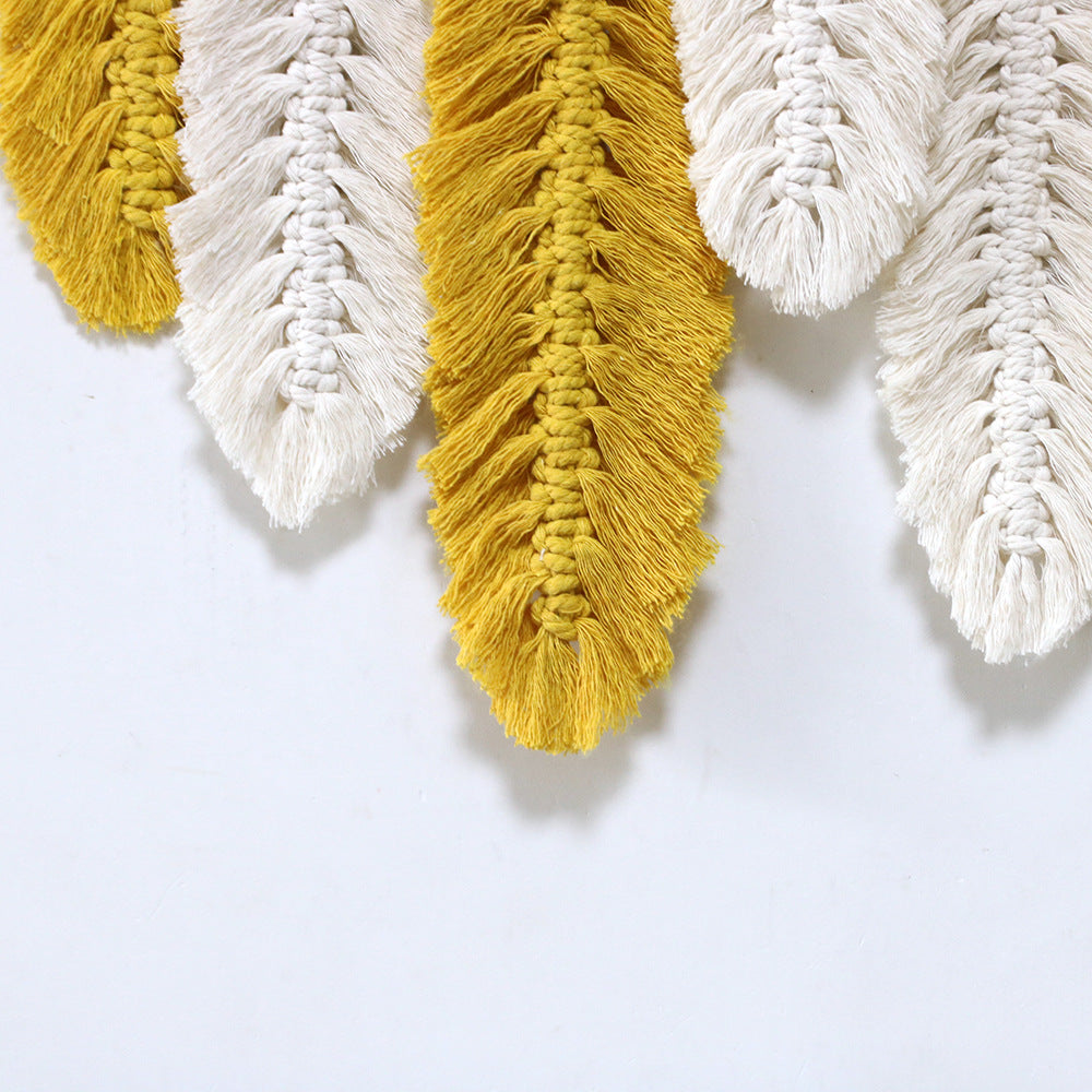 Nordic Style Hand-Woven Feather Leaf Pendant