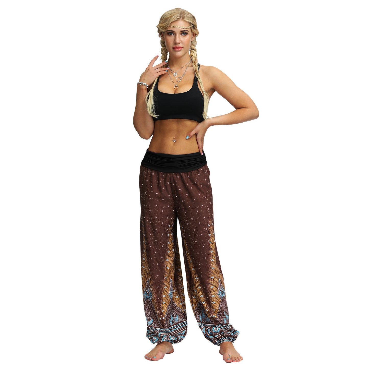 Printed feather yoga pants