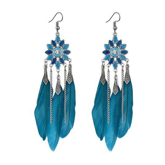Unique Flower-shaped Earrings, Creative Ethnic Style Feather Earrings Jewelry