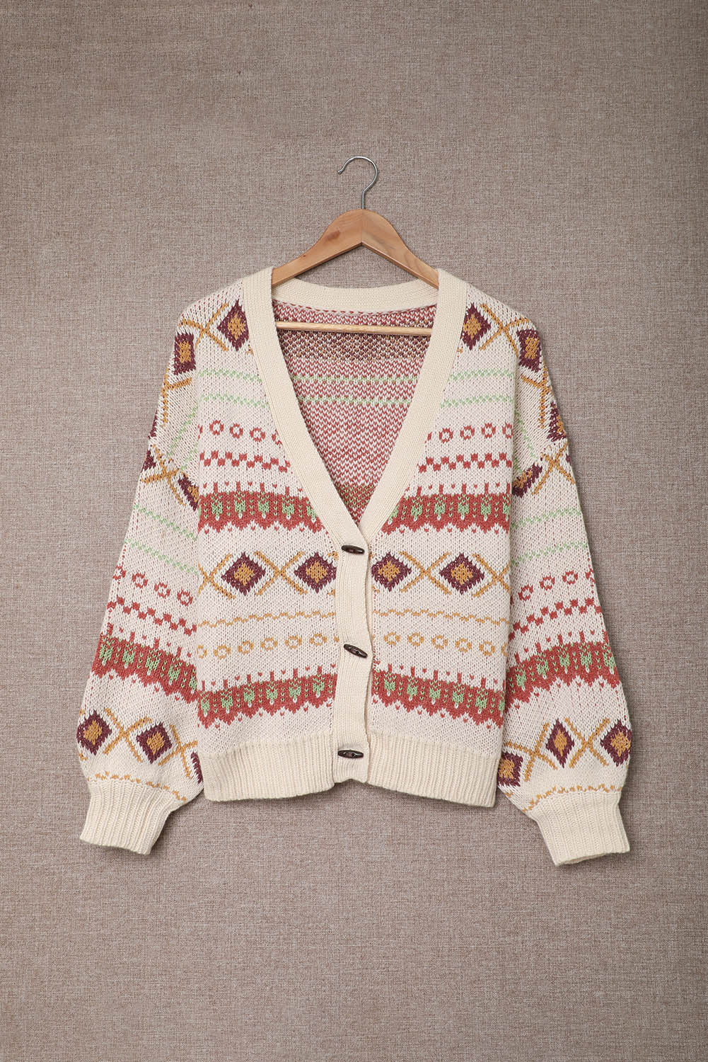 Multicolor Tribal Pattern V Neck Button Front Cardigan