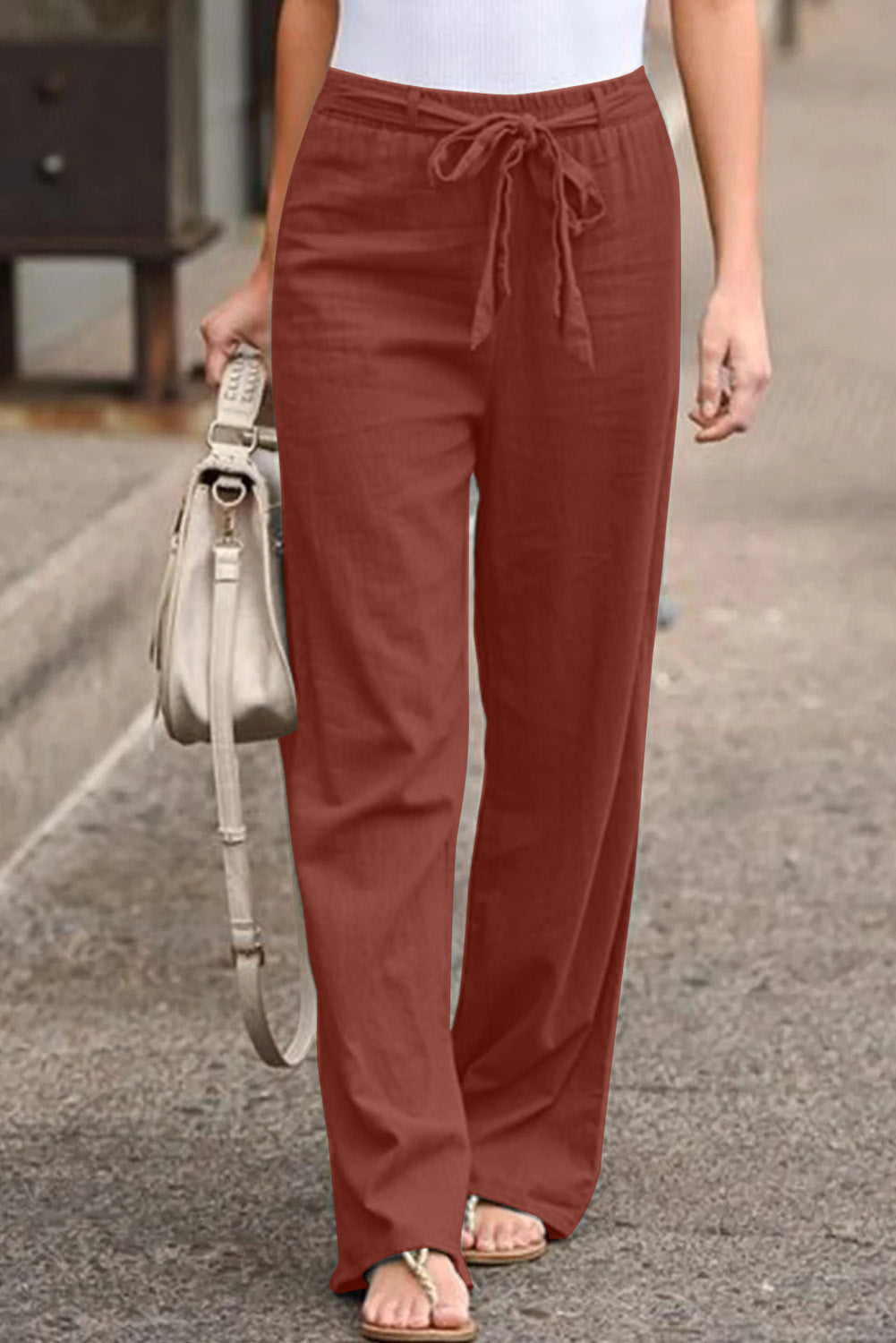Elastic Waist Drawstring Wide Leg Pants
