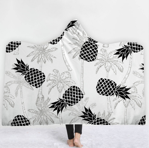 Hooded Thermal Fleece Blanket Coral Fleece Print Winter Warm Home Travel Portable Wearable Thick Hoodie Blanket For Adults Kids