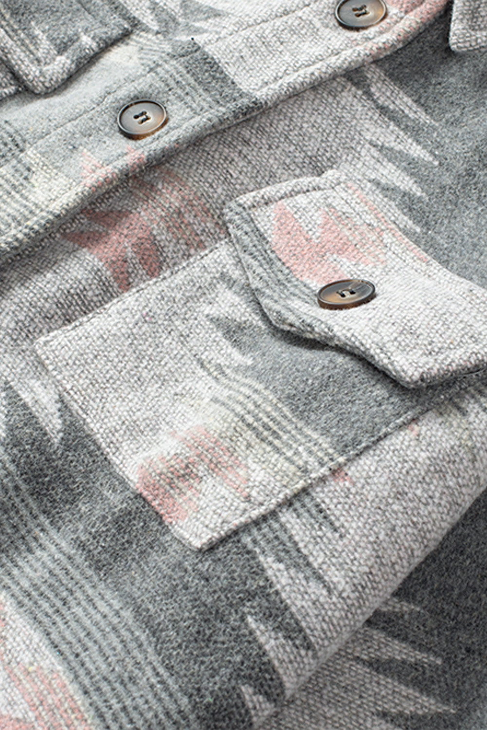 Distressed Aztec Print Lapel Long Sleeve Button Shirt Jacket