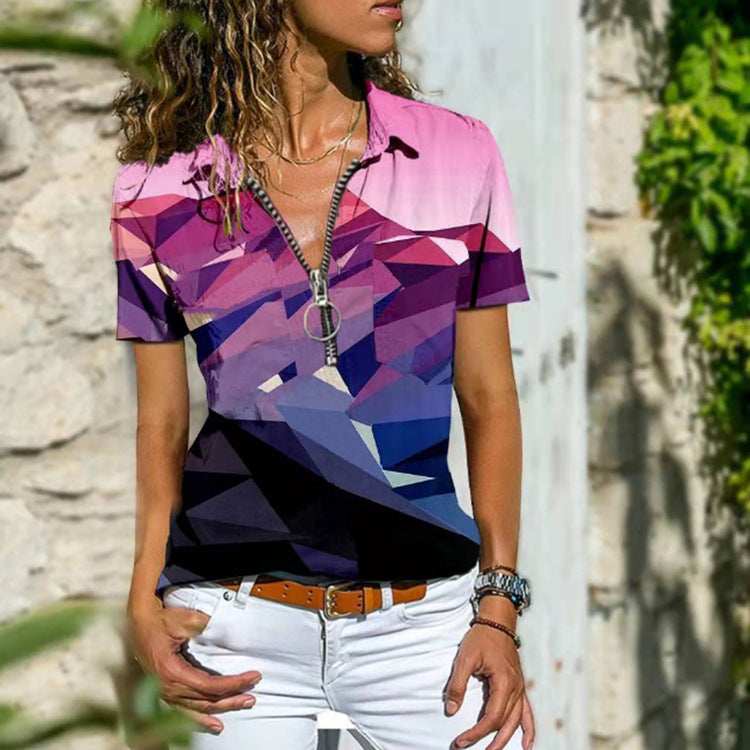 Women's Boho West Zip Short Sleeve T-Shirt
