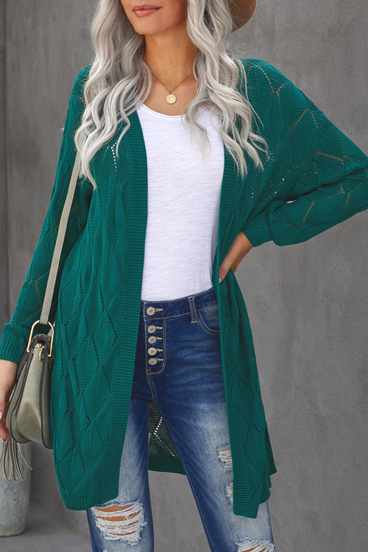 Bubble Sleeve Side Slit Knit Cardigan