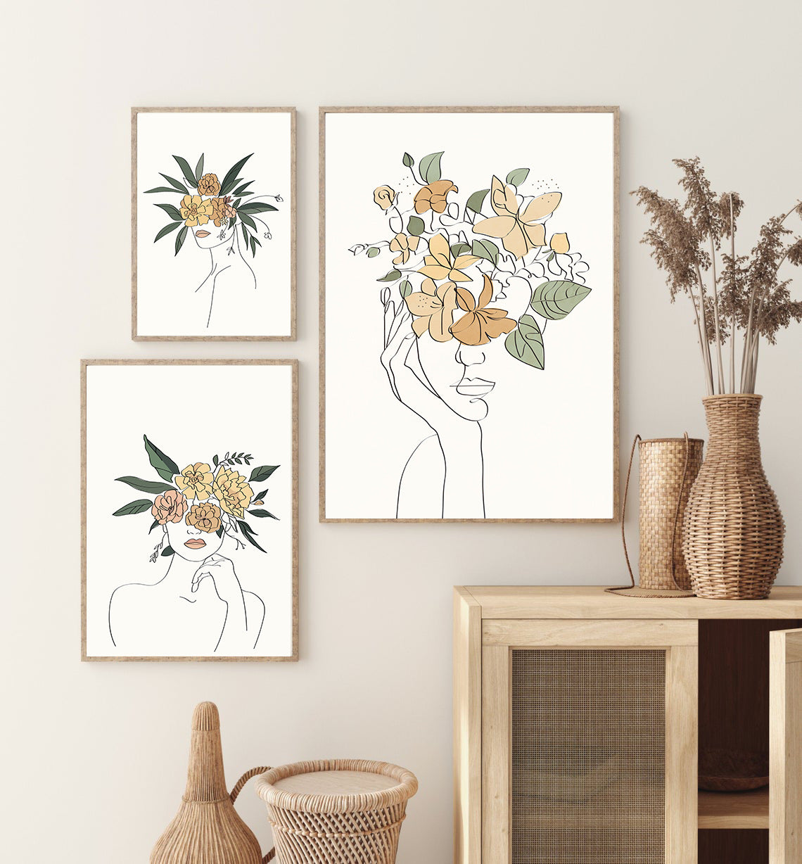 Nordic Simple Flower Plant Line Figure Decorative Painting