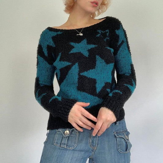 Color Contrast Star Long Sleeved Sweater Women