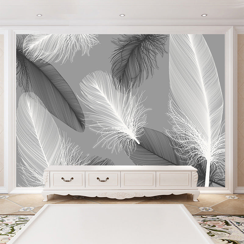 White Feather Mural Living Room Self Adhesive PVC Wallpaper