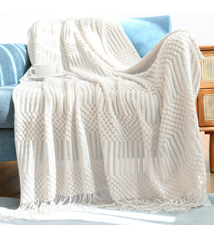 New Nordic Sofa Blanket Fringed Knitted Towel