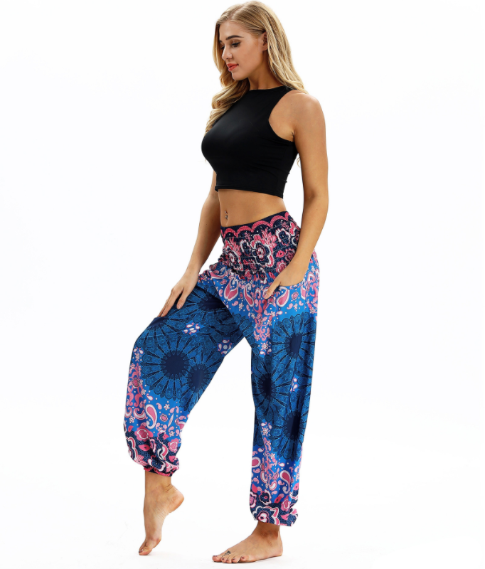Digital Printed Lantern Pants Loosely Thin Elastic Waist Harem Pants