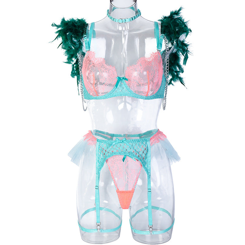 Feather Women's Lace Eyelash Patchwork Set