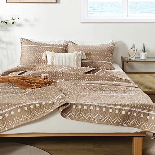 JANZAA Quilt Boho Quilt Set Boho Bedding Bedspreads Queen Size,3 PCS Bohemian Quilt Set with Geometric Printed for All Season(Two Pillow Cases)