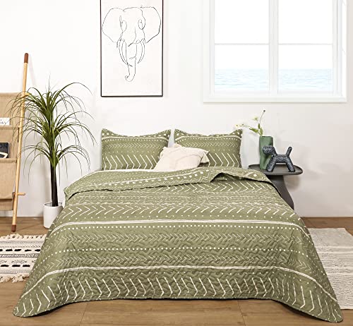 JANZAA Quilt Boho Quilt Set Boho Bedding Bedspreads Queen Size,3 PCS Bohemian Quilt Set with Geometric Printed for All Season(Two Pillow Cases)