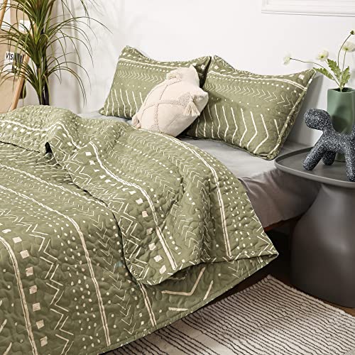 JANZAA Quilt Boho Quilt Set Boho Bedding Bedspreads Queen Size,3 PCS Bohemian Quilt Set with Geometric Printed for All Season(Two Pillow Cases)