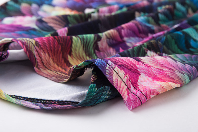 USA SIZE Fashion square collar sexy slim feather print bag hip dress pencil skirt