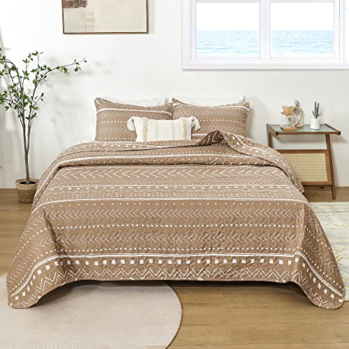 JANZAA Quilt Boho Quilt Set Boho Bedding Bedspreads Queen Size,3 PCS Bohemian Quilt Set with Geometric Printed for All Season(Two Pillow Cases)