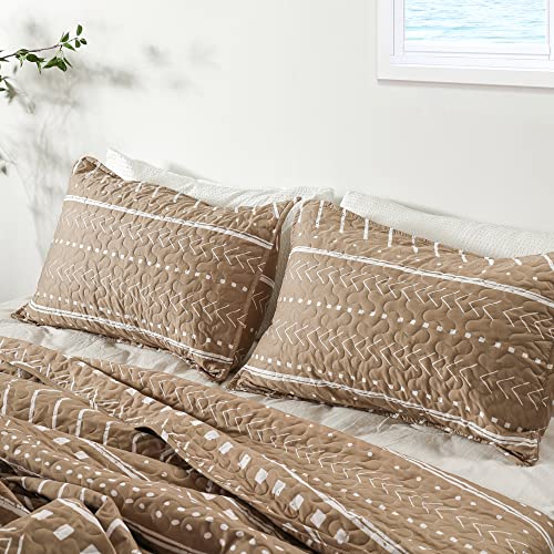 JANZAA Quilt Boho Quilt Set Boho Bedding Bedspreads Queen Size,3 PCS Bohemian Quilt Set with Geometric Printed for All Season(Two Pillow Cases)