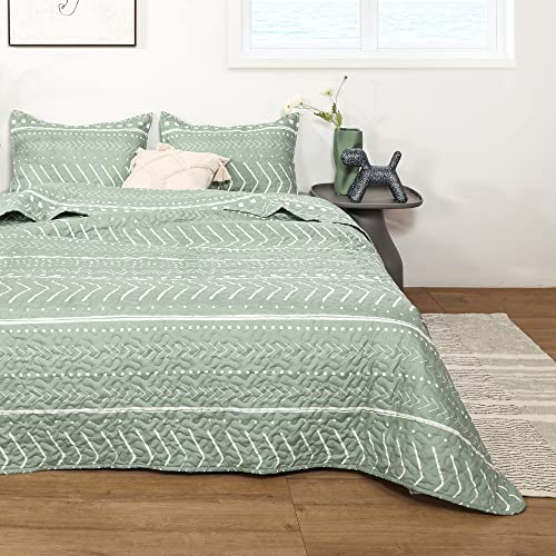 JANZAA Quilt Boho Quilt Set Boho Bedding Bedspreads Queen Size,3 PCS Bohemian Quilt Set with Geometric Printed for All Season(Two Pillow Cases)