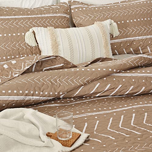 JANZAA Quilt Boho Quilt Set Boho Bedding Bedspreads Queen Size,3 PCS Bohemian Quilt Set with Geometric Printed for All Season(Two Pillow Cases)