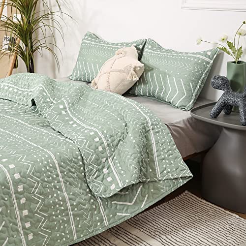 JANZAA Quilt Boho Quilt Set Boho Bedding Bedspreads Queen Size,3 PCS Bohemian Quilt Set with Geometric Printed for All Season(Two Pillow Cases)