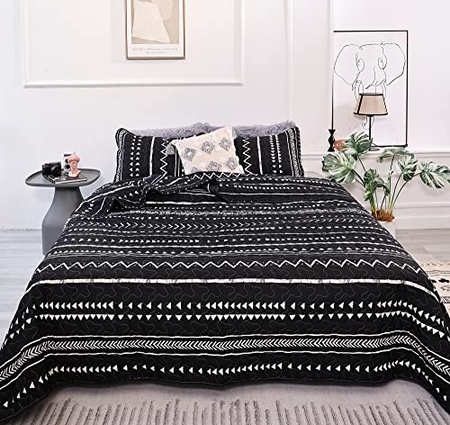 JANZAA Quilt Boho Quilt Set Boho Bedding Bedspreads Queen Size,3 PCS Bohemian Quilt Set with Geometric Printed for All Season(Two Pillow Cases)