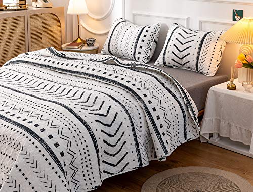 JANZAA Quilt Boho Quilt Set Boho Bedding Bedspreads Queen Size,3 PCS Bohemian Quilt Set with Geometric Printed for All Season(Two Pillow Cases)