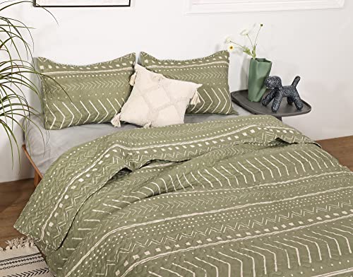 JANZAA Quilt Boho Quilt Set Boho Bedding Bedspreads Queen Size,3 PCS Bohemian Quilt Set with Geometric Printed for All Season(Two Pillow Cases)