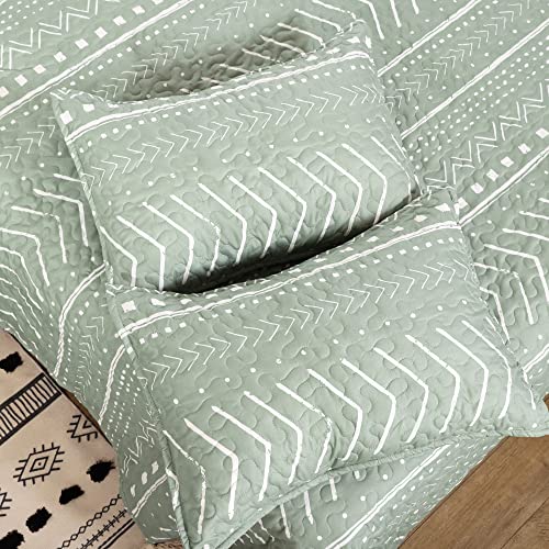 JANZAA Quilt Boho Quilt Set Boho Bedding Bedspreads Queen Size,3 PCS Bohemian Quilt Set with Geometric Printed for All Season(Two Pillow Cases)
