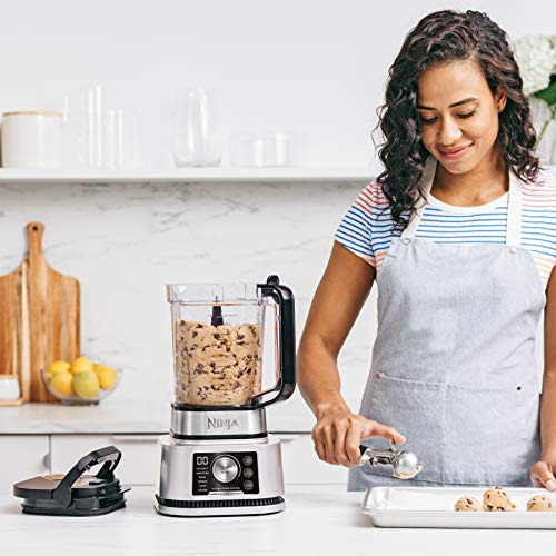 Ninja SS351 Foodi Power Blender & Processor System 1400 WP Smoothie Bowl Maker & Nutrient Extractor* 6 Functions for Bowls, Spreads, Dough & More, smartTORQUE, 72-oz.** Pitcher & To-Go Cups, Silver