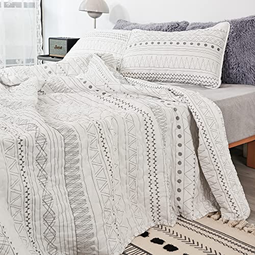 JANZAA Quilt Boho Quilt Set Boho Bedding Bedspreads Queen Size,3 PCS Bohemian Quilt Set with Geometric Printed for All Season(Two Pillow Cases)