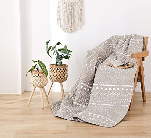 JANZAA Quilt Boho Quilt Set Boho Bedding Bedspreads Queen Size,3 PCS Bohemian Quilt Set with Geometric Printed for All Season(Two Pillow Cases)