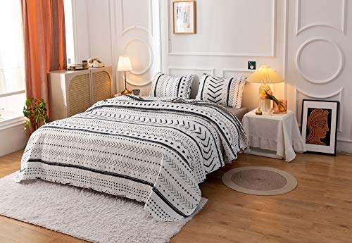 JANZAA Quilt Boho Quilt Set Boho Bedding Bedspreads Queen Size,3 PCS Bohemian Quilt Set with Geometric Printed for All Season(Two Pillow Cases)