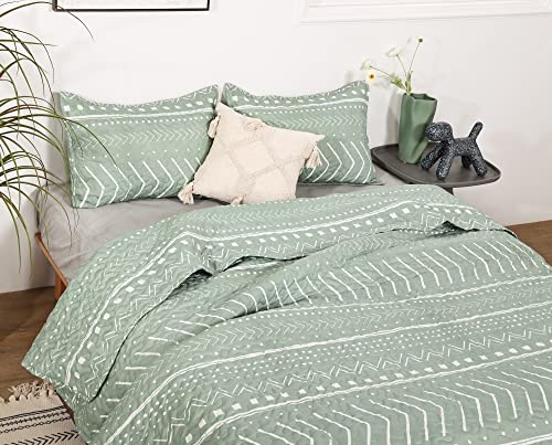 JANZAA Quilt Boho Quilt Set Boho Bedding Bedspreads Queen Size,3 PCS Bohemian Quilt Set with Geometric Printed for All Season(Two Pillow Cases)