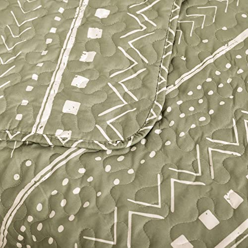 JANZAA Quilt Boho Quilt Set Boho Bedding Bedspreads Queen Size,3 PCS Bohemian Quilt Set with Geometric Printed for All Season(Two Pillow Cases)