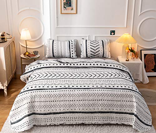 JANZAA Quilt Boho Quilt Set Boho Bedding Bedspreads Queen Size,3 PCS Bohemian Quilt Set with Geometric Printed for All Season(Two Pillow Cases)