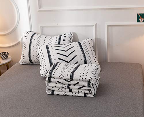 JANZAA Quilt Boho Quilt Set Boho Bedding Bedspreads Queen Size,3 PCS Bohemian Quilt Set with Geometric Printed for All Season(Two Pillow Cases)