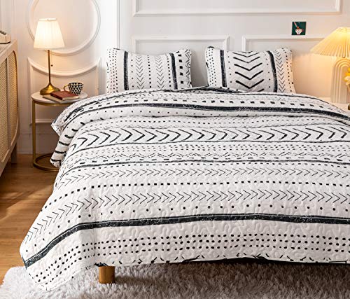 JANZAA Quilt Boho Quilt Set Boho Bedding Bedspreads Queen Size,3 PCS Bohemian Quilt Set with Geometric Printed for All Season(Two Pillow Cases)