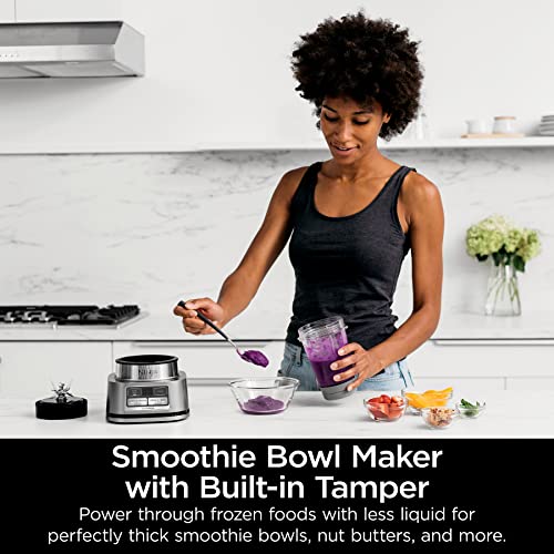 Ninja SS351 Foodi Power Blender & Processor System 1400 WP Smoothie Bowl Maker & Nutrient Extractor* 6 Functions for Bowls, Spreads, Dough & More, smartTORQUE, 72-oz.** Pitcher & To-Go Cups, Silver