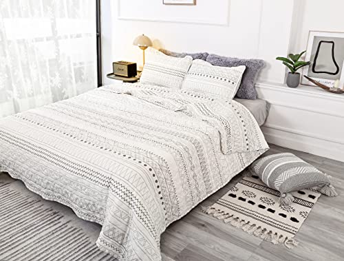 JANZAA Quilt Boho Quilt Set Boho Bedding Bedspreads Queen Size,3 PCS Bohemian Quilt Set with Geometric Printed for All Season(Two Pillow Cases)
