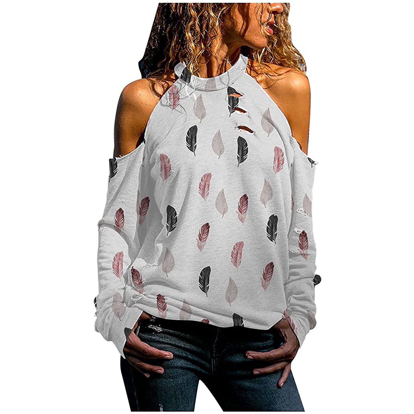 Printed Halter Strapless Long Sleeve Casual Top