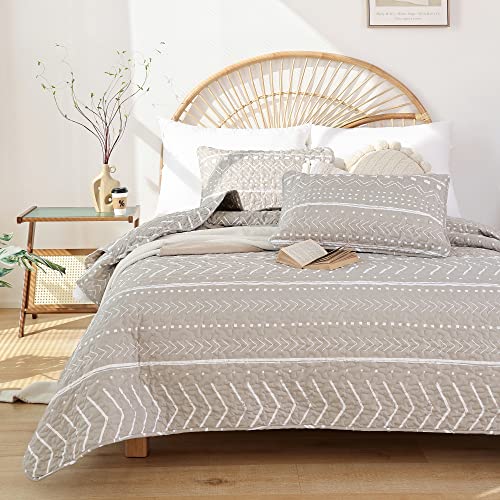 JANZAA Quilt Boho Quilt Set Boho Bedding Bedspreads Queen Size,3 PCS Bohemian Quilt Set with Geometric Printed for All Season(Two Pillow Cases)