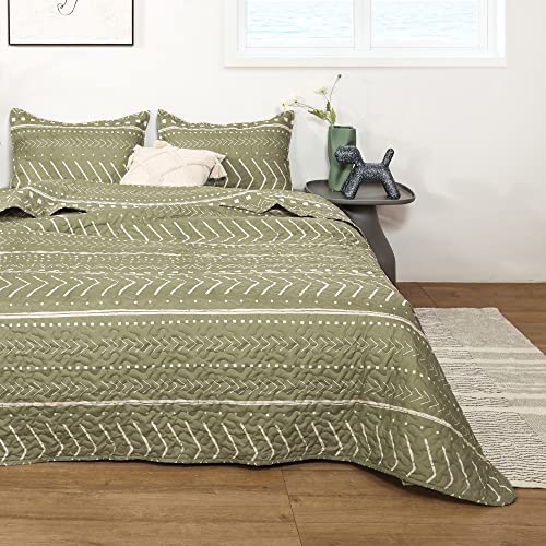 JANZAA Quilt Boho Quilt Set Boho Bedding Bedspreads Queen Size,3 PCS Bohemian Quilt Set with Geometric Printed for All Season(Two Pillow Cases)