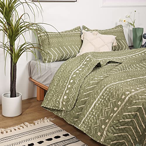 JANZAA Quilt Boho Quilt Set Boho Bedding Bedspreads Queen Size,3 PCS Bohemian Quilt Set with Geometric Printed for All Season(Two Pillow Cases)