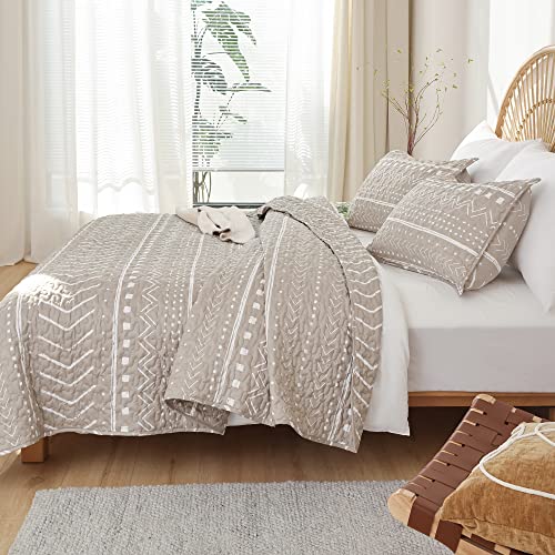 JANZAA Quilt Boho Quilt Set Boho Bedding Bedspreads Queen Size,3 PCS Bohemian Quilt Set with Geometric Printed for All Season(Two Pillow Cases)